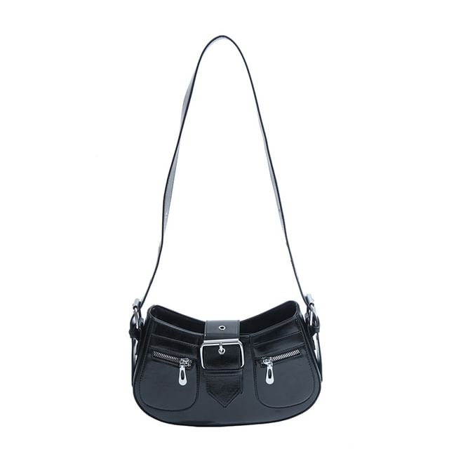 Faux Buckled Leather Shoulder Bag