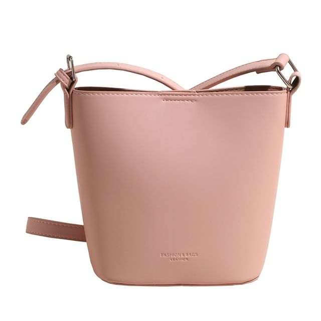 Plain Faux Bucket Bag Leather