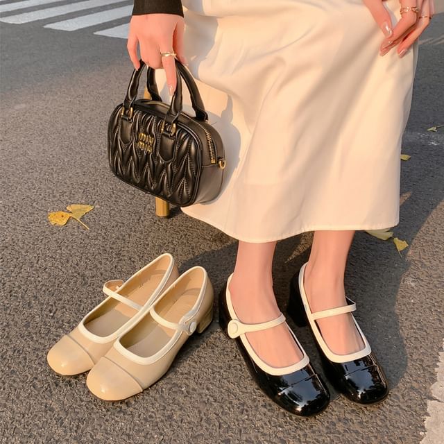 Mary Heel Contrast Pumps Block Jane Trim