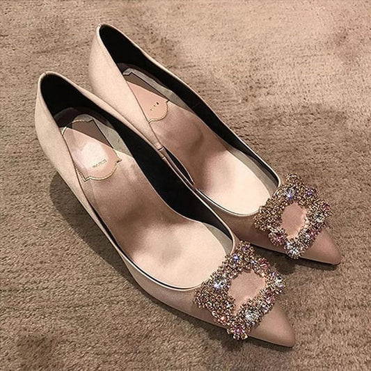 Pointed Heel Pumps Kitten Rhinestone