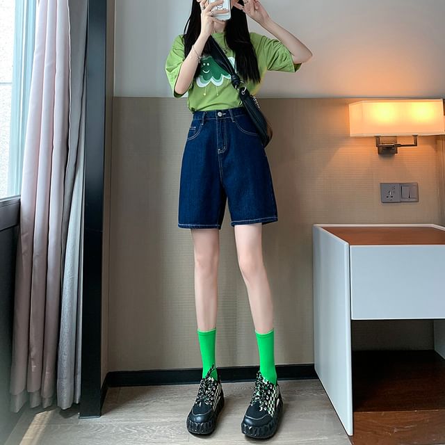 Denim High Waist Shorts Plain