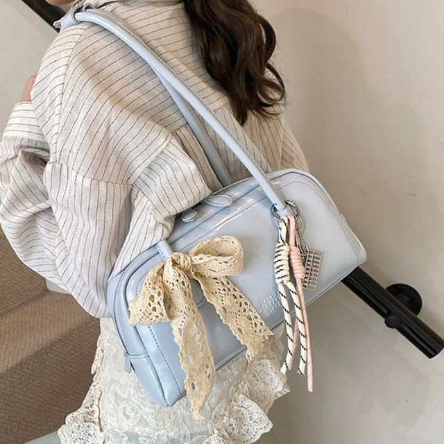 Faux Lettering Bag Bowler Leather