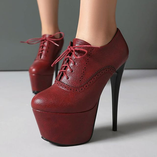 Lace-Up Stiletto Shoes Brogue Platform Heel