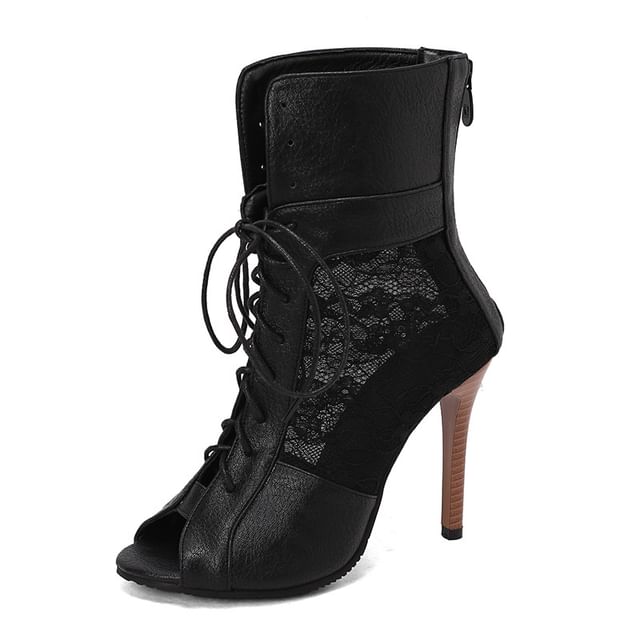 High Peep-Toe Lace Sandals Heel Panel