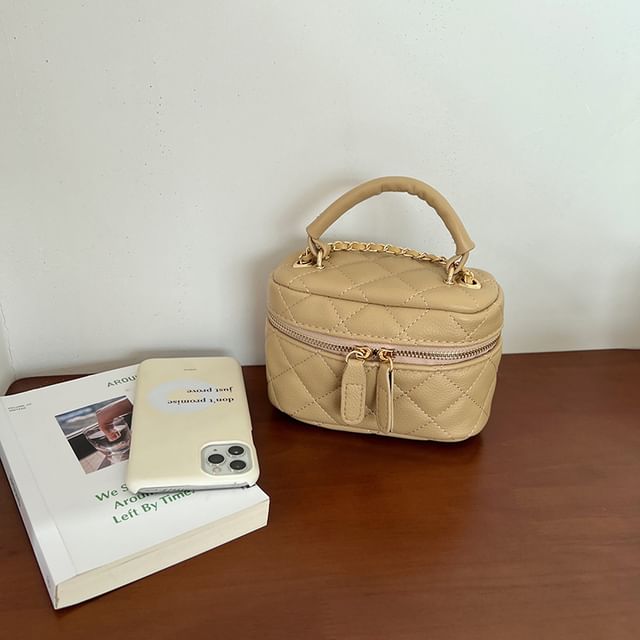 Faux Quilted Bag Crossbody Plain Zip Leather