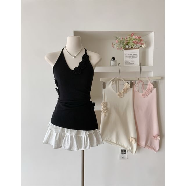 Floral Top Crochet Halter Plain
