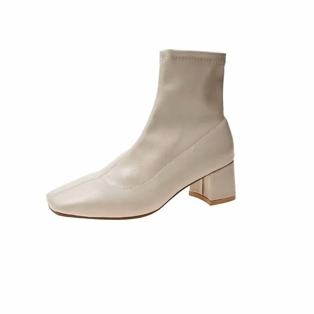 Plain Square Boots Zip-Up Short Heel Chunky Toe