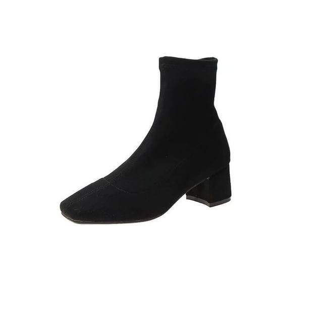 Plain Square Boots Zip-Up Short Heel Chunky Toe