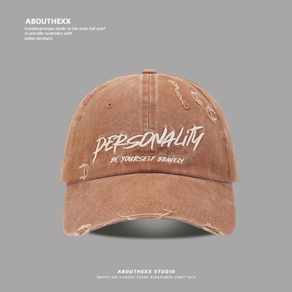 Distressed Lettering Cap Embroidered Washed Baseball