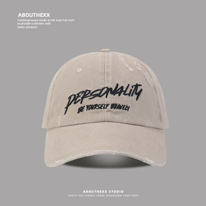Distressed Lettering Cap Embroidered Washed Baseball