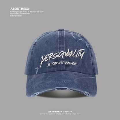 Distressed Lettering Cap Embroidered Washed Baseball