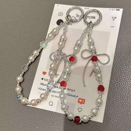 Bow Faux with Pearl Strap Pad Lanyard Phone