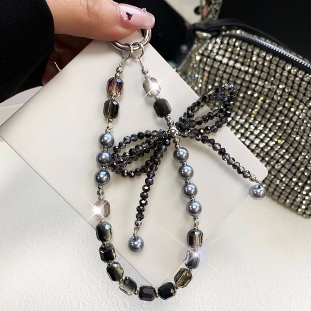 with Lanyard Pad Pearl Phone Faux Strap Bow Crystal