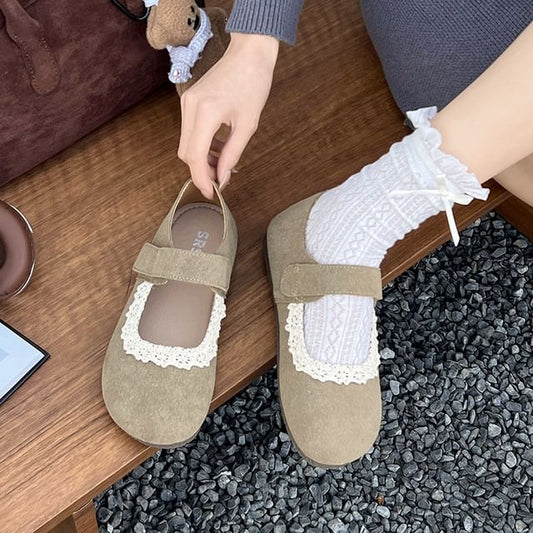 Suede Faux Trim Jane Mary Lace Flats