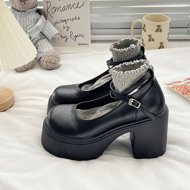 Heel Strap Platform Ankle Pumps Block