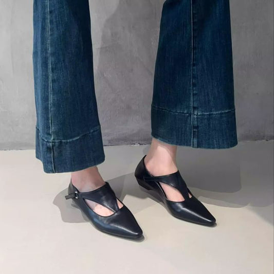 Cutout Faux Leather Flats