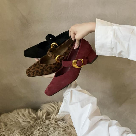Chunky Buckled Mary Suede Pumps Jane Faux Heel