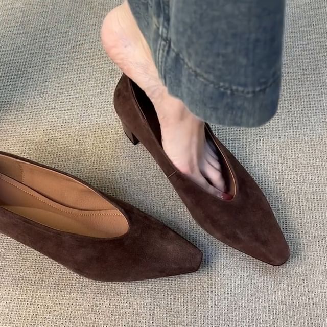 Plain Heel Chunky Faux Pumps Suede
