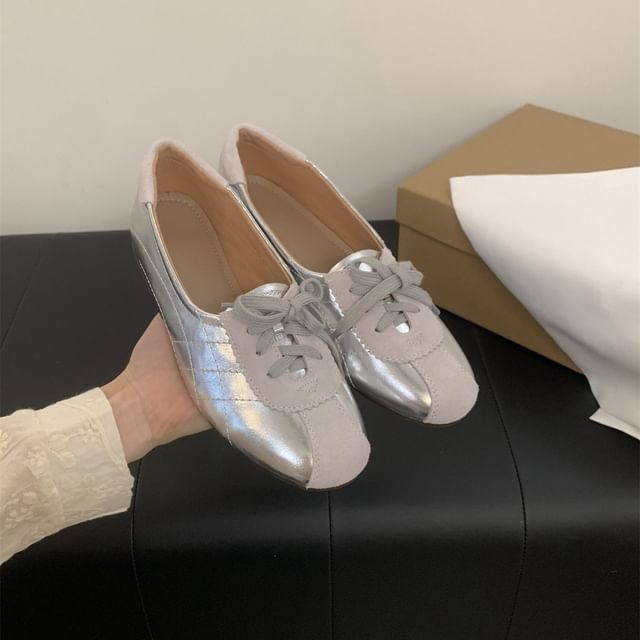 Two Tone Lace-Up Faux Leather Sneakers