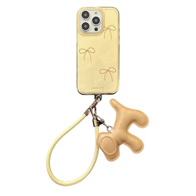 with Strap Charm Case Phone Bow Dog