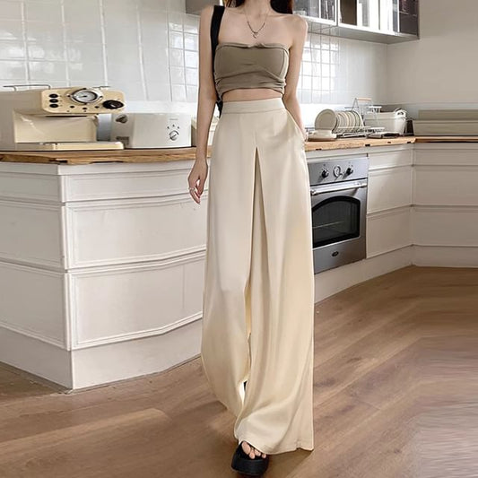 Plain Leg Wide Waist High Pants