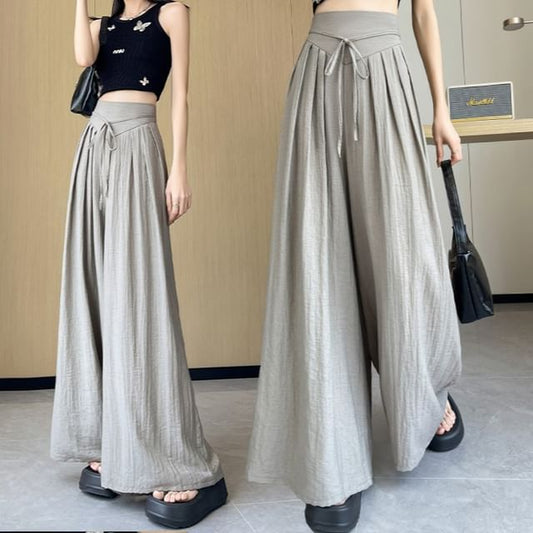 Waist (Various Designs) Plain High Leg Inverted Wide Pleated Pants