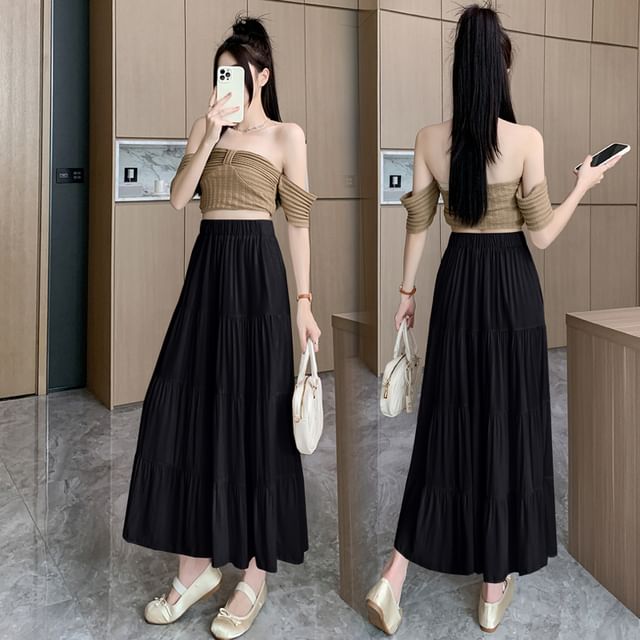 Skirt Maxi High Rise Plain A-Line