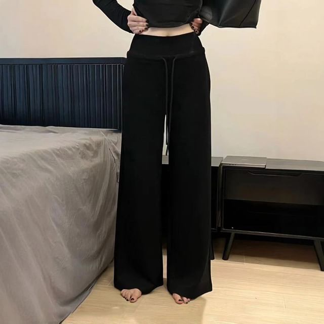 Leg Plain Rise Pants High Wide