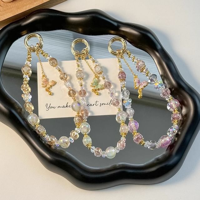 Faux Phone Butterfly with Strap Lanyard Pad Crystal