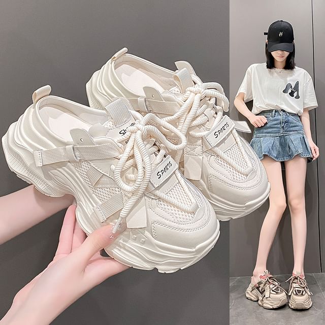 Platform Lettering Lace-Up Sneakers