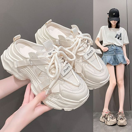 Platform Lettering Lace-Up Sneakers
