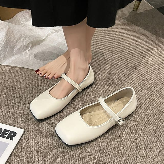 Leather Toe Mary Square Faux Plain Jane Flats