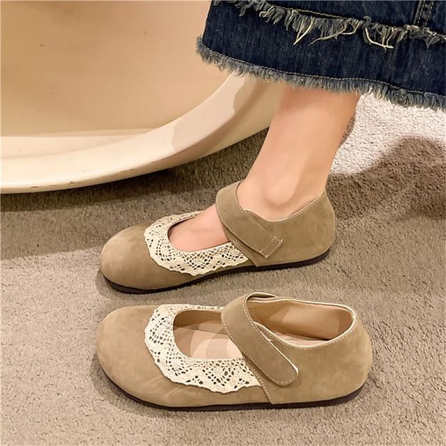 Toe Flats Trim Lace Jane Mary Round
