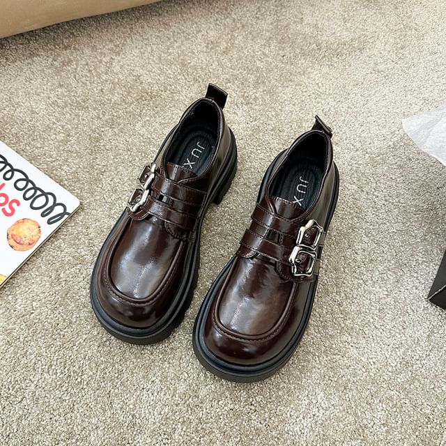 Shoes Leather Faux Buckled Platform Plain