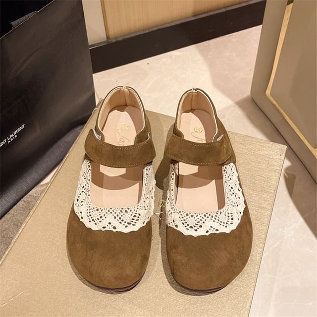 Toe Flats Trim Lace Jane Mary Round
