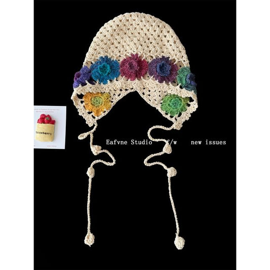 Crochet Bonnet Hat Knit Floral