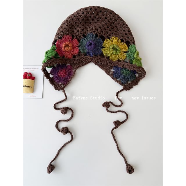 Crochet Bonnet Hat Knit Floral