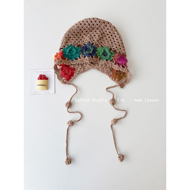 Crochet Bonnet Hat Knit Floral