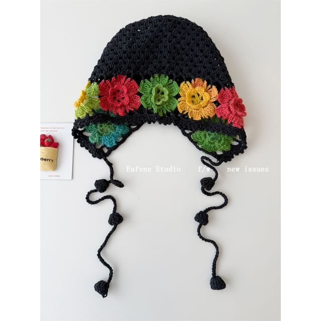 Crochet Bonnet Hat Knit Floral