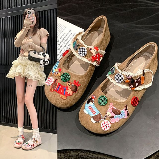 Applique Jane Animal Shoes Cartoon Mary