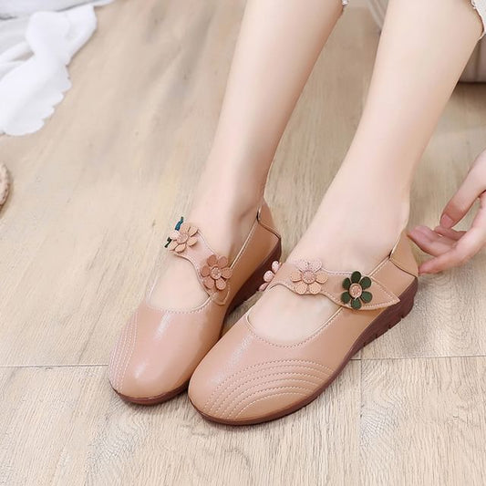 Detail Jane Flower Leather Shoes Faux Mary