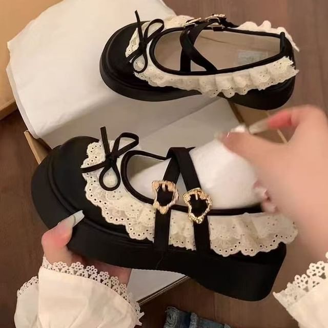 Buckled Jane Shoes Mary Trim Platform Ruffle Lace