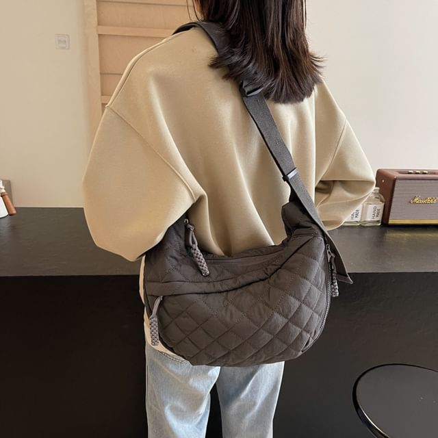 Nylon Crossbody Bag Quilted Zip Plain