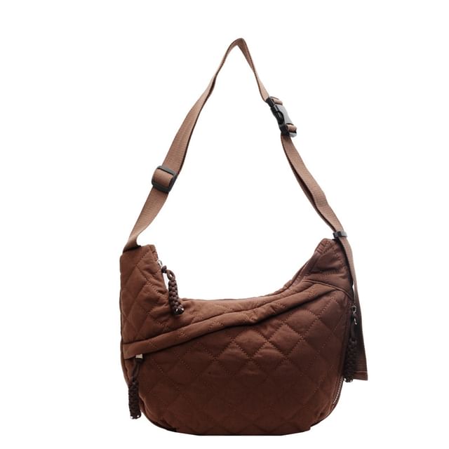 Nylon Crossbody Bag Quilted Zip Plain