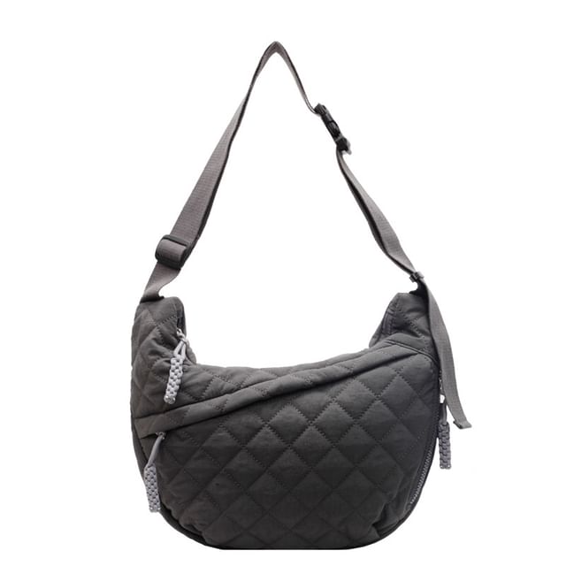 Nylon Crossbody Bag Quilted Zip Plain