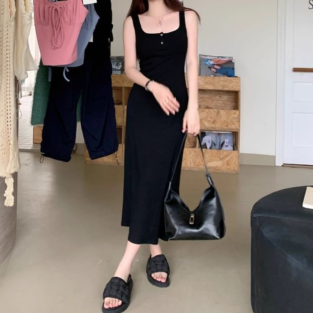 Sleeveless Scoop Neck Plain Midi Mermaid Dress