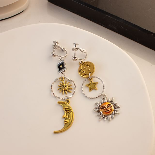 Earring Sun Drop / Moon Asymmetrical Clip-On