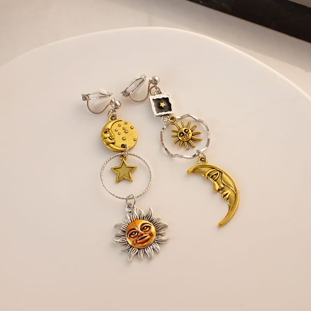 Earring Sun Drop / Moon Asymmetrical Clip-On