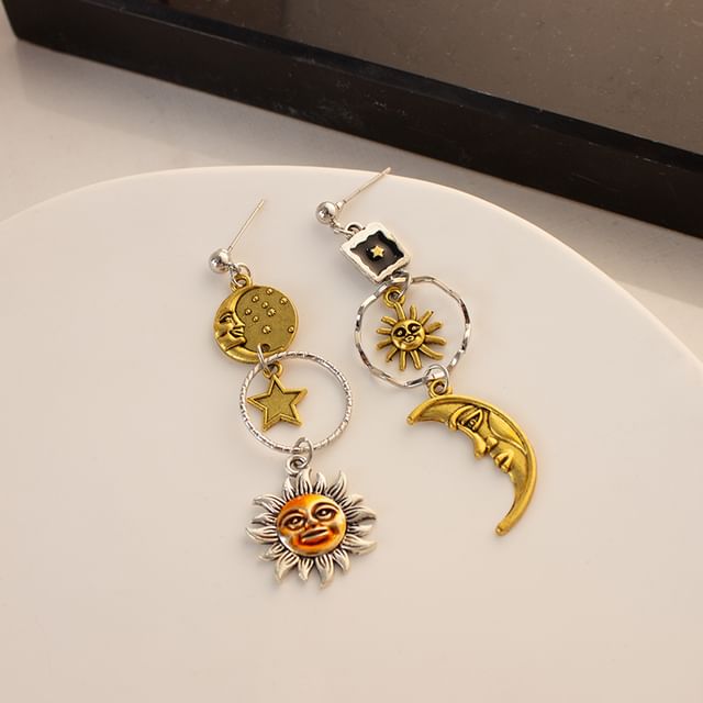 Earring Sun Drop / Moon Asymmetrical Clip-On