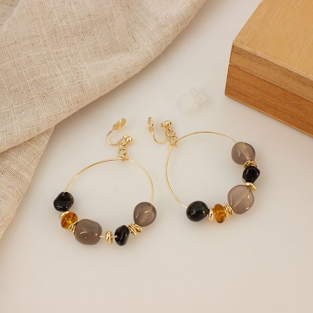 Hoop Irregular Beaded Hook Clip-On / Earring Drop